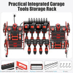 CCCEI Red Power Tool Organizer Wall Mount, Large Tools and Battery Storage Rack Charging Station Individual Switches. Drills Holder, Garage Utility Shelves with 6FT Power Strip. Gift for Men. - Field & Pure
