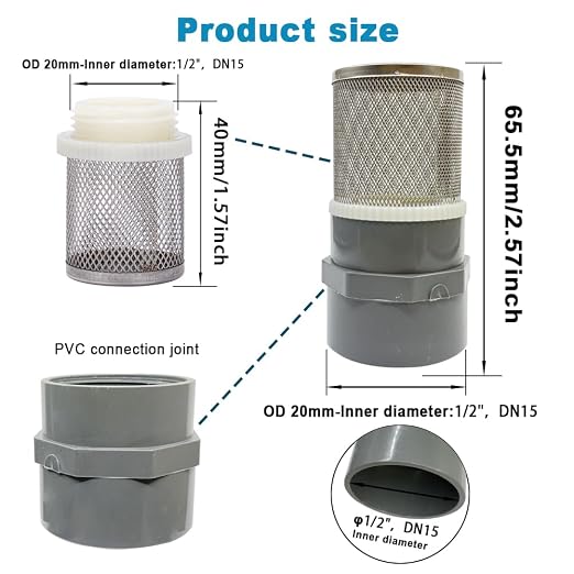 DN15 inch stainless steel filter cover connected to 1/2" grey pvc filter DN15 - Image 3