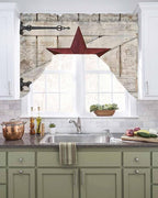 Village Stars Swag Kitchen Curtains Valance and Tier Set, Vintage Dark Red Star - Image 2
