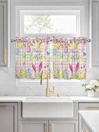 Happy Easter Half Window Curtains 24 Inches Long, Spring Bunny Colorful Eggs - Image 3