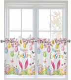 Happy Easter Half Window Curtain 36 Inches Long, Spring Watercolor Bunny Eggs by Unknown