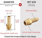 3/8 Inch NPT to 3/8 Inch Barb, Hose Barb Adapter, Air Hose Fittings Brass Pipe - Image 2