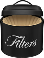 Black Basket Coffee Filter Holder With Lid - Round Container for