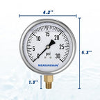 MEASUREMAN Glycerin Filled Plumbing Pressure Gauge 0-30psi Stainless Steel Case - Image 6