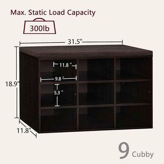 DINZI LVJ Shoe Bench, 9 Cubbies Shoe Organizer