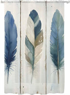 Sheer Curtains 63 Inch Length, Boho Blue Feathers Semi Sheer Curtains Light by Unknown