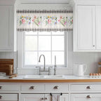 Blue Pink Floral Sheer Valance Curtains, Spring Summer Botanical Linen Black - Image 2