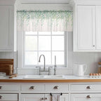 Green Leaf Sheer Valance Curtains, Eucalyptus Leaves Vintage Linen Texture - Image 2