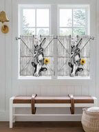 Grey Farmhouse Half Window Curtains 24 Inches Long, Vintage Sunflowers Animals - Image 4