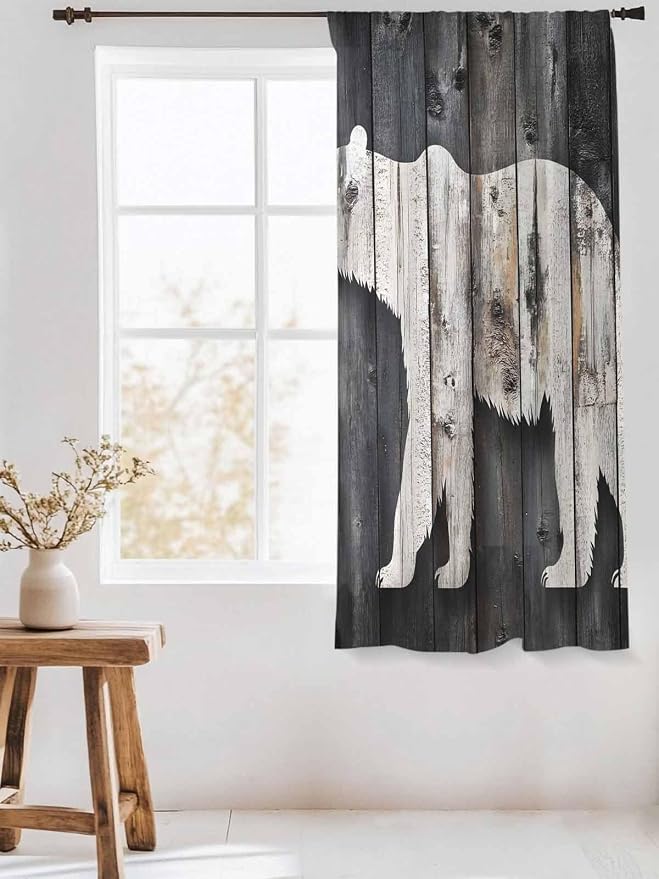 Sheer Curtains 63 Inch Length, Farmhouse Country Vintage Wood Grain Privacy - Image 3