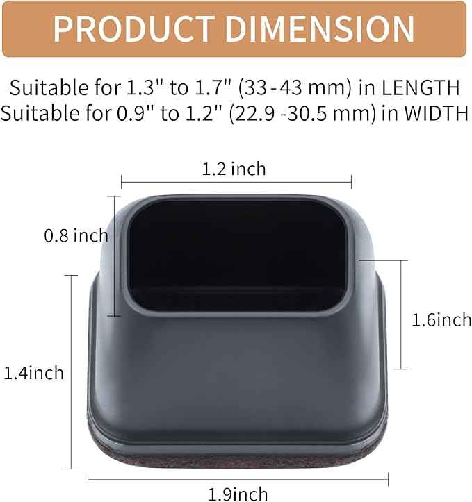 Ezprotekt 16 Pcs Rectangle Silicone Chair Leg Floor Protectors, Felt Rectangle