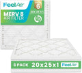 20x25x1 Air Filter, MERV 8, 6 Pack – Premium Pleated HVAC & Furnace Filter by Feelair