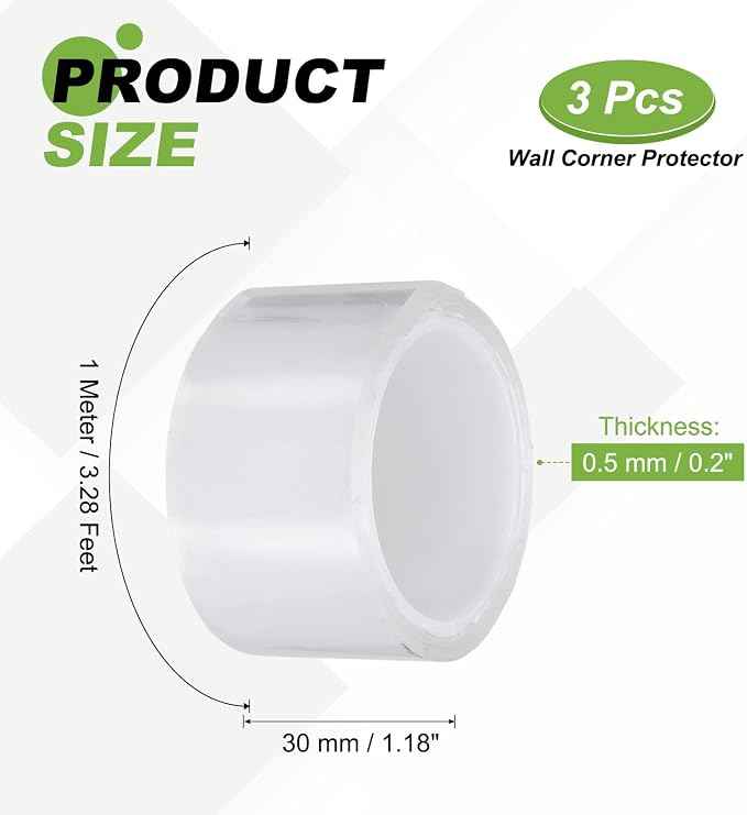 PATIKIL Clear Edge Protector Strip, 3 Roll 1.2 in x 3.3 ft Table Edge Protector