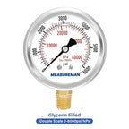 MEASUREMAN 2-1/2" Dial Size, Glycerin Filled Pressure Gauge, 0-6000psi/kpa - Image 3