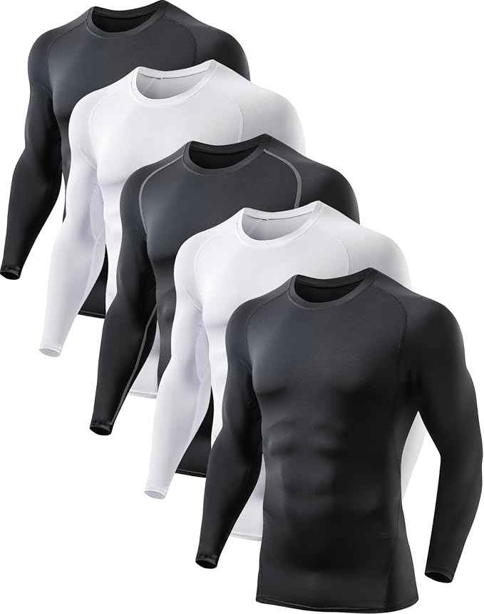 5 or 4 Pack Compression Shirts for Men Long Sleeve Athletic Base Layer