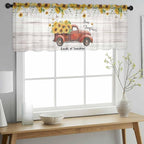 Farmhouses Sunflowers Sheer Valance Curtains, Retro Floral Leaves Red Truck - Image 3