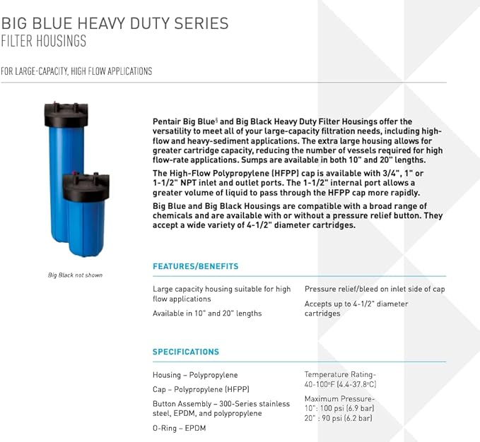 Pentair Pentek 150236 Big Blue Filter Housing, 1 1/2" NPT #20 Whole House Heavy - Image 2