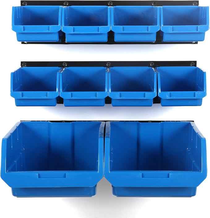 Wallmaster Wall Mounted Storage Bins, Wall Storage Bins Parts Rack 10 Bins&3