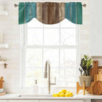 Teal Blue Brown Tie Up Valance Curtains - Image 9