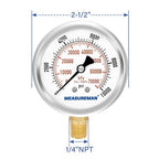 MEASUREMAN 2-1/2" Dial Size, Glycerin Filled Pressure Gauge, 0-10000psi/kpa - Image 7