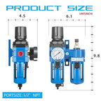 NANPU 1/2" NPT Compressed Air Filter Regulator Lubricator Combo, Water/Oil Trap - Image 3