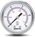SENCTRL 0-15 Psi Low Pressure Gauge, 1/4 NPT Back Mount, Waterproof, Stainless by senctrl
