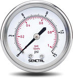 SENCTRL 0-15 Psi Low Pressure Gauge, 1/4 NPT Back Mount, Waterproof, Stainless by senctrl