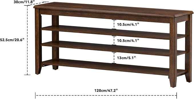 Shoe Rack Bench with Rubberwood Flat Top and 3 Adjustable Shelves – Wooden Shoe