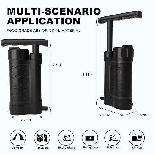 Portable Water Filter Pump, 0.01 Micron Manual Survival Water Purifier - Image 5