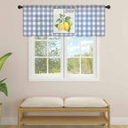Lemon Sheer Valance Curtains, Summer Fruit Floral Wood Grain Blue Plaid Light - Image 4