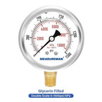 MEASUREMAN 2-1/2" Dial Size, Glycerin Filled Pressure Gauge, 0-1500psi/kpa - Image 3