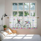 Spring Tier Curtains, Bicycles Botanical Leaves Rose Colorful Stripes Light - Image 4