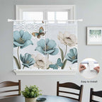 Blue Tulips Kitchen Curtains 45 Inch Length, Short Cafe Window Curtains Tab Top - Image 4