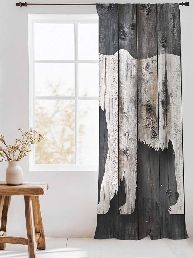 Sheer Curtains 96 Inches Long, Farmhouse Country Vintage Wood Grain Privacy - Image 3