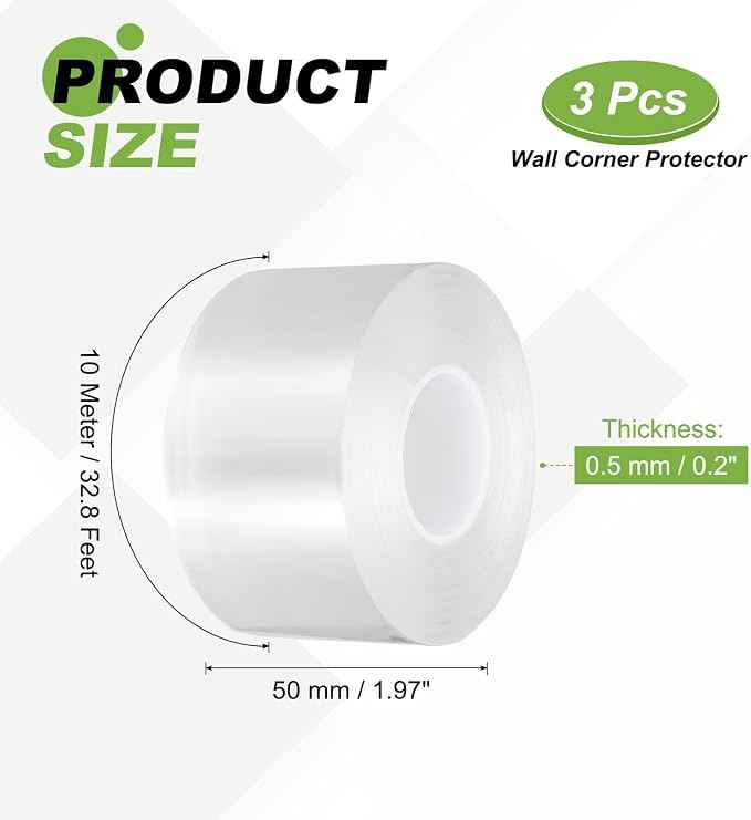 PATIKIL Clear Edge Protector Strip, 3 Roll 2 in x 32.8 ft Table Edge Protector