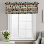 Dog Paws Valances for Windows, Teal Brown Wood Grain Kitchen Valance Light - Image 2
