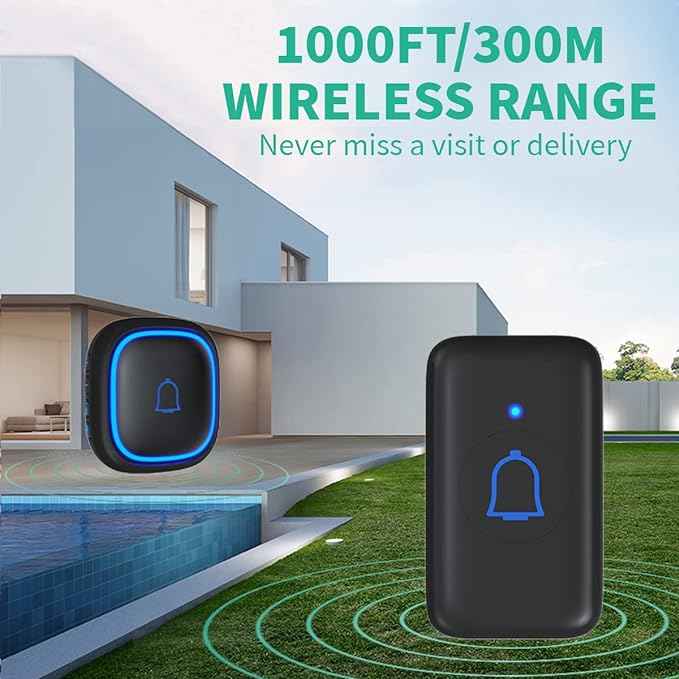 Wireless Doorbell Kits with 2 Receivers IP66 Waterproof 1000ft Range Door Bell