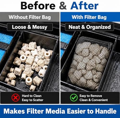 MAQIHAN 10 Pack Aquarium Filter Media Bags - Reusable Mesh Bags with Zipper - Field & Pure