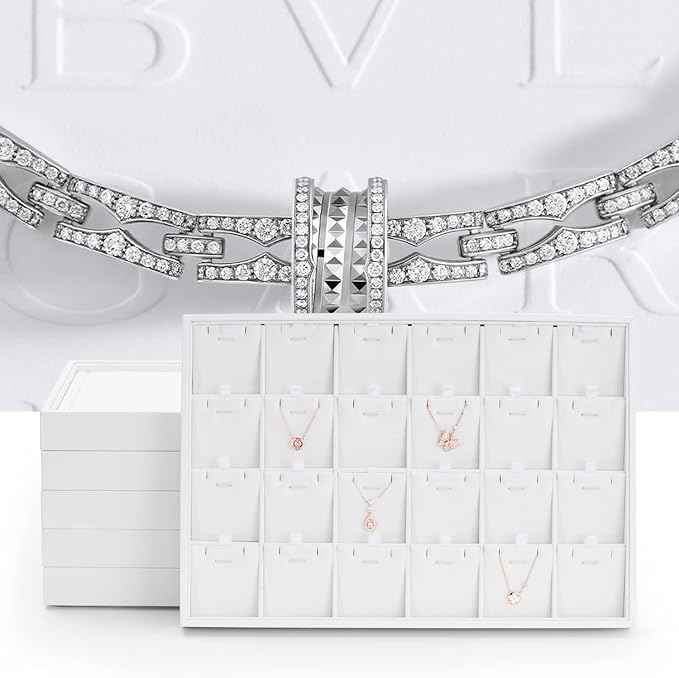 Oirlv Premium White Leather Stackable Jewelry Tray 24 Grid Jewelry Organizer