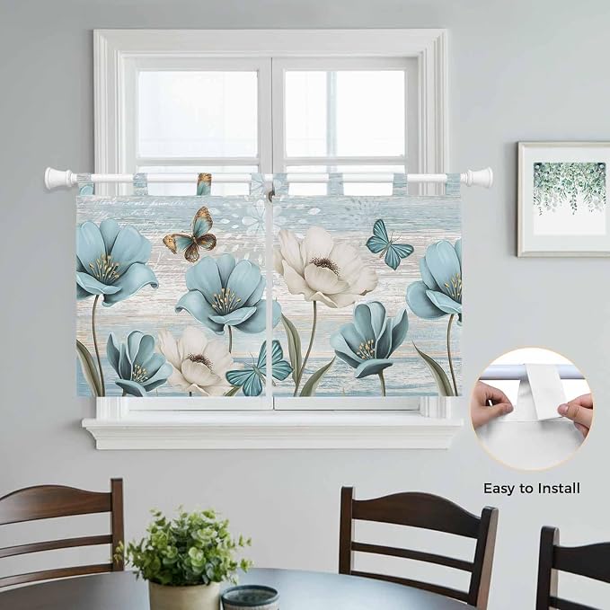 Spring Floral Kitchen Curtains 36 Inch Length, Small Window Curtains Tab Top - Image 4