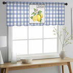 Lemon Sheer Valance Curtains, Summer Fruit Floral Wood Grain Blue Plaid Light - Image 3