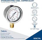 SENCTRL 200 Psi Pressure Gauge, 1/4 NPT Lower Mount, Waterproof, Stainless - Image 2
