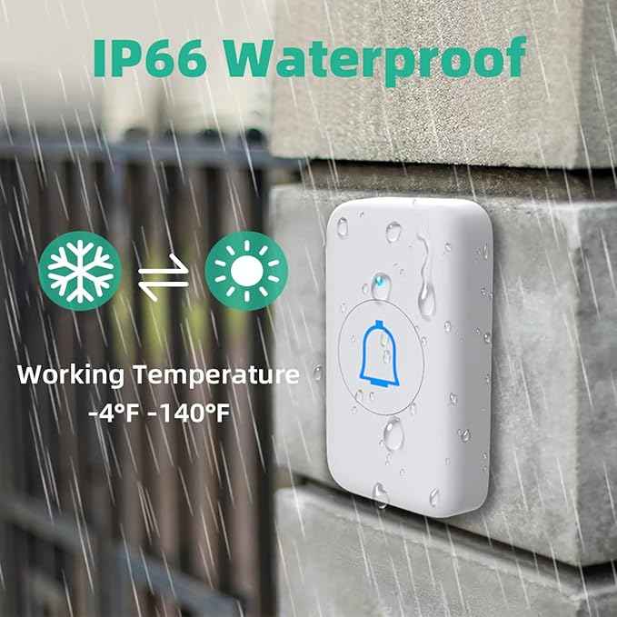 Wireless Doorbell for Home Classroom IP66 Waterproof Door Bell Ringer Wireless