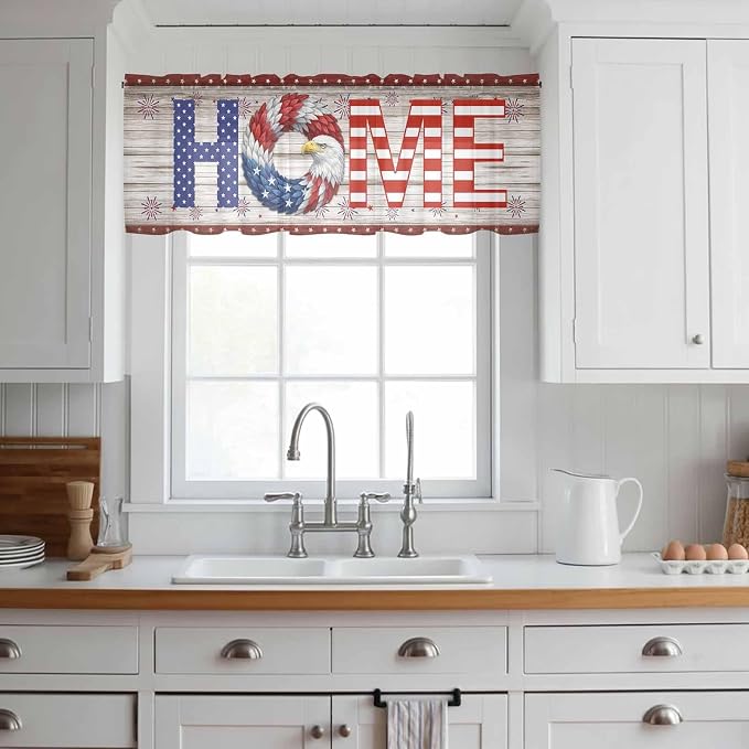 4th of July Sheer Valances for Windows 42"x18", Light Filtering Kitchen - Image 3