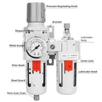 NANPU 1/2" NPT Compressed Air Filter Regulator Lubricator Combo Water/Oil Trap - Image 2