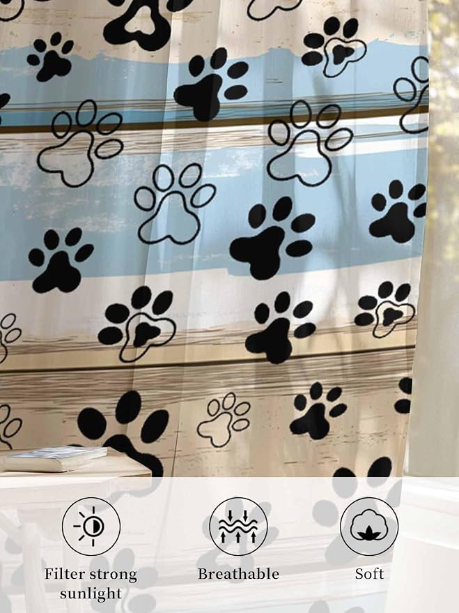 Sheer Curtains 45 Inch Length, Vintage Farmhouse Rustic Wooden Grain Privacy - Image 6