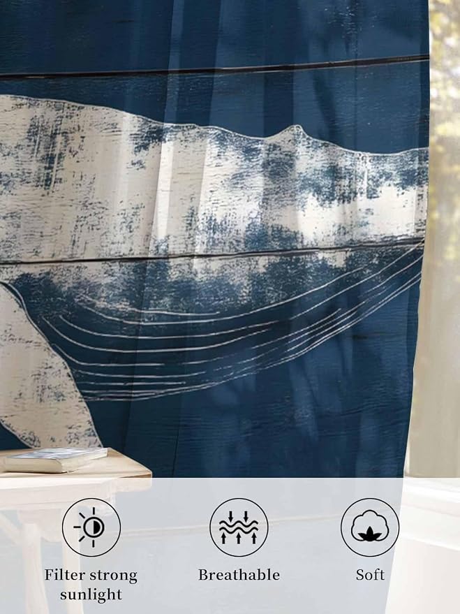 Sheer Curtains 54 Inch Length, Summer Whale Semi Sheer Curtains Light Filtering - Image 6