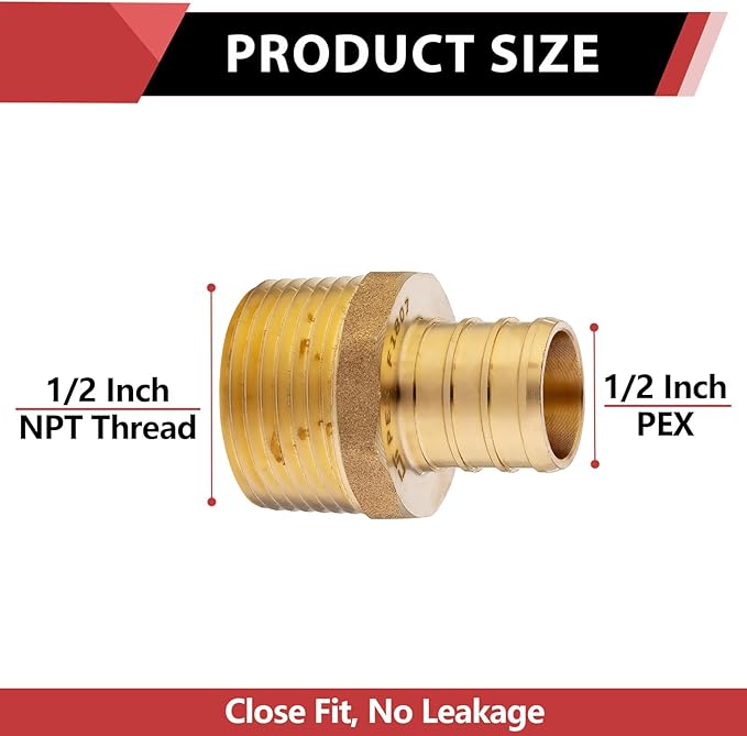 20 PCS EFIELD Pex Barb Crimp Brass Fittings 1/2 inch x 1/2 inch NPT Male Adapter - Image 2
