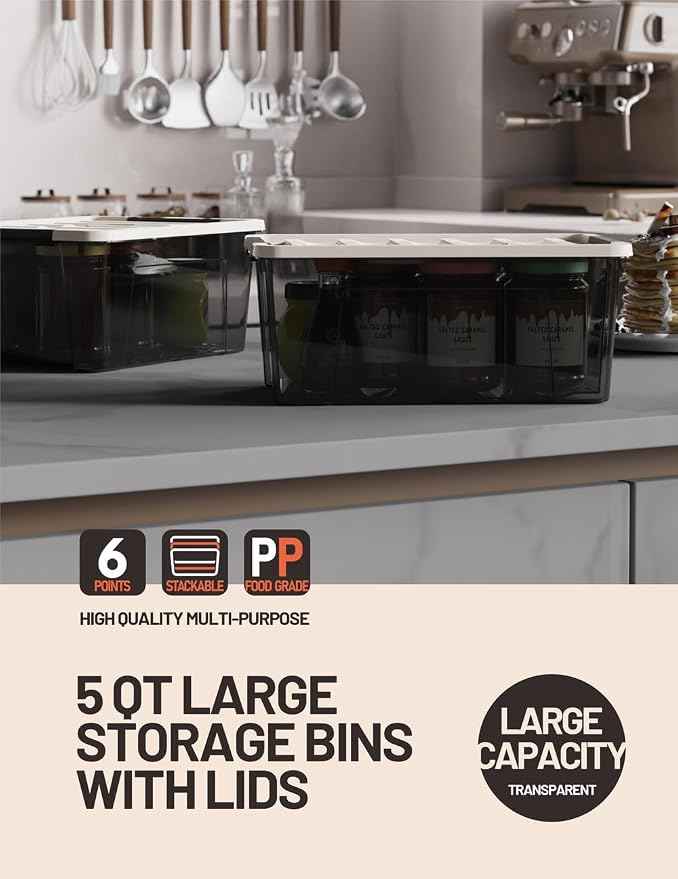 WYT Small Clear 5-Quart Plastic Storage Container Bin