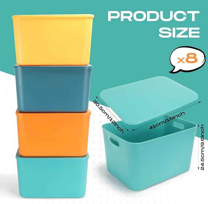 Hoolerry 8 Pieces Colorful Storage Bins